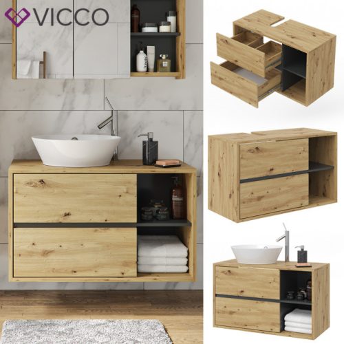 Vicco antracit matt-artisan tölgy színű fürdőszoba bútor